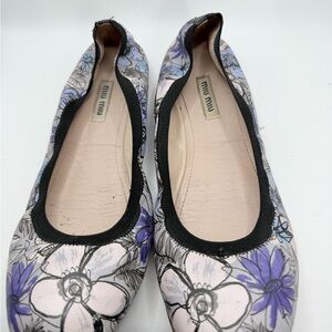 Miu Miu Pink Lavender Floral Ballet Flats with Black Trim